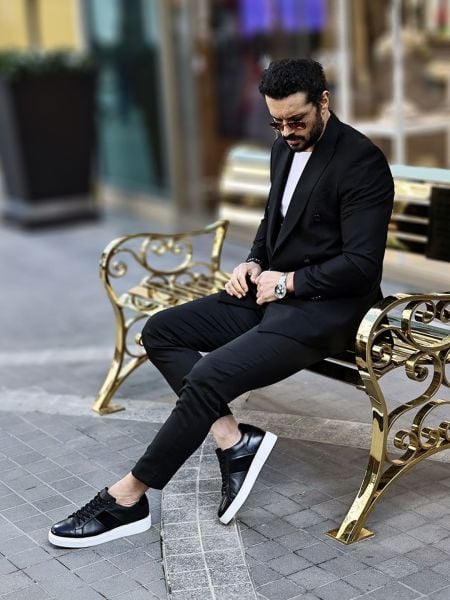 BLACK WHITE BRILLIANT  TARZ GÜNLÜK HAKİKİ DERİ AYAKKABI SİYAH BEYAZ - 43