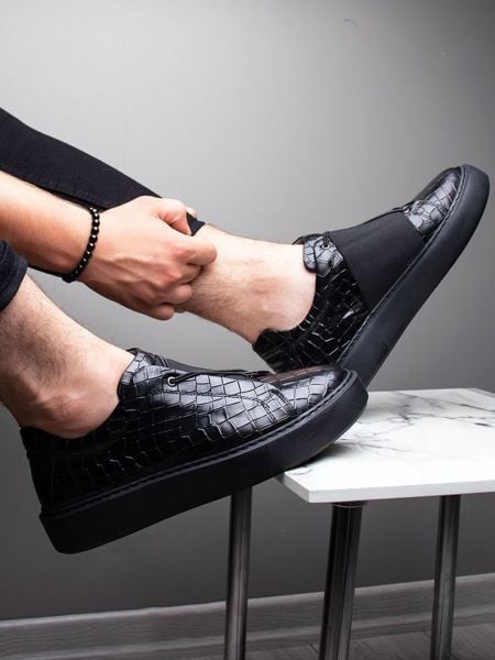 BLACK CROCCO WAGNER ERKEK DERİ AYAKKABI SİYAH KROKO - 42