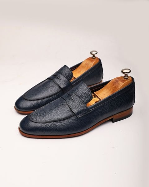 NAVY BLUE  BOSS HAKİKİ DERİ ERKEK DERİ KLASİK AYAKKABI LACİVERT FLOOTER - 44