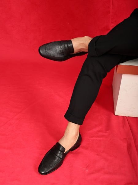 BLACK BOSS HAKİKİ DERİ ERKEK GÜNLÜK KLASİK AYAKKABI SİYAH FLOTER - 40