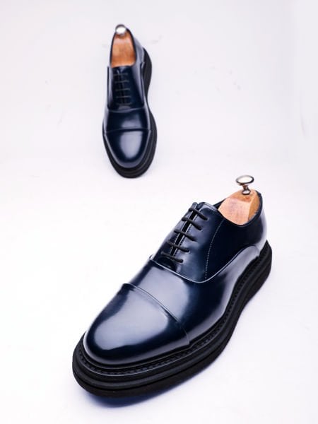 NAVY BLUE AMSTERDAM RAHAT HAKİKİ DERİ ERKEK TARZ AYAKKABI LACİVERT AÇMA - 46