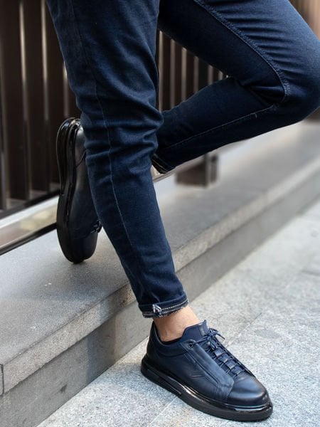 NAVY BLUE  GENIUS ERKEK DERİ GÜNLÜK RAHAT AYAKKABI LACİVERT - 44