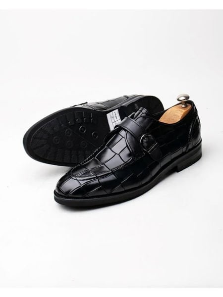 BLACK CROCO BRYANT HAKİKİ DERİ GÜNLÜK KLASİK AYAKKABI SİYAH KROKO - 41