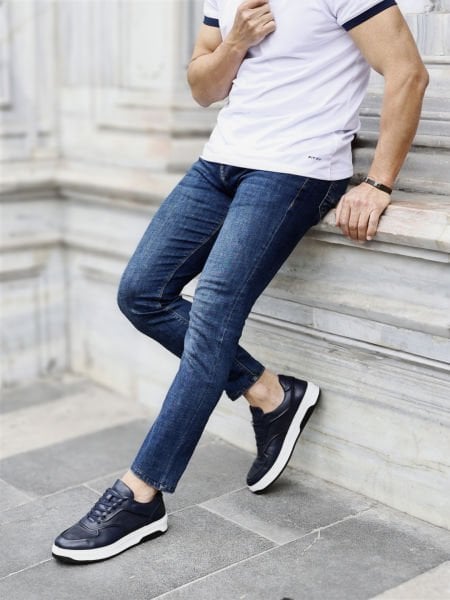 NAVY BLUE GROOM ERKEK DERİ GÜNLÜK RAHAT AYAKKABI LACİVERT - 45