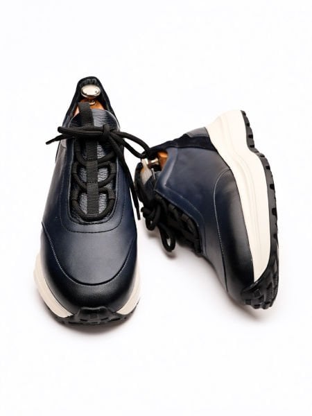 NAVY VARŞOVA HAKİKİ DERİ ERKEK SNEAKRS AYAKKABI LACİVERT - 44