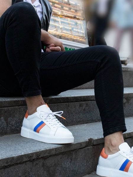 WHITE ORANGE NAVY BLUE VISION GÜNLÜK ERKEK DERİ AYAKKABI BEYAZ TURUNCU LACİVERT - 37