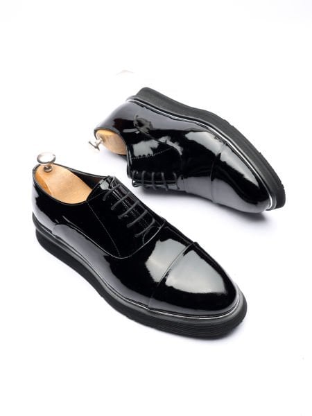 PATENT BLACK EFFECT SİYAH RUGAN ERKEK DERİ KLASİK AYAKKABI SİYAH RUGAN - 37