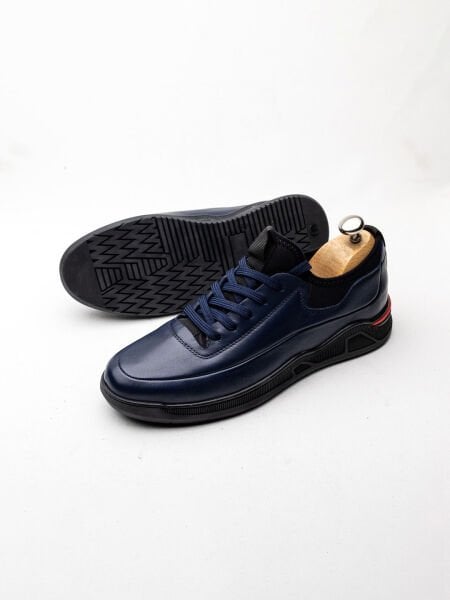 NAVY BLUE RED TRUTH RAHAT ERKEK DERİ GÜNLÜK AYAKKABI LACİVERT KIRMIZI - 39