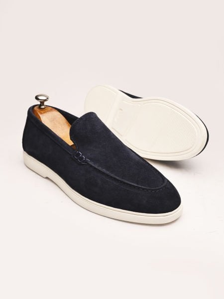 NAVY BLUE SUEDE PIANA W HAKİKİ DERİ YAZLIK AYAKKABI LACİVERT SÜET - 38