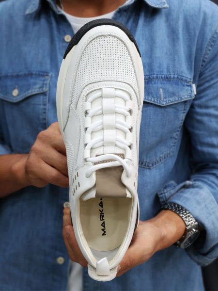 WHITE TIEMPO HAKİKİ DERİ RAHAT ERKEK DERİ SNEAKERS BEYAZ - 45