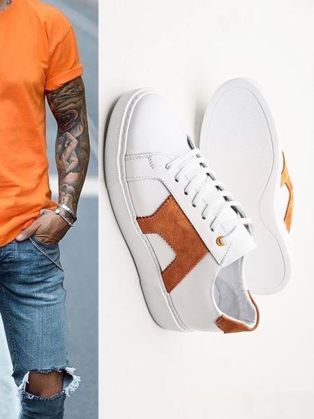 WHITE ORANGE RAMON DERİ GÜNLÜK SNEAKERS BEYAZ TURUNCU - 40
