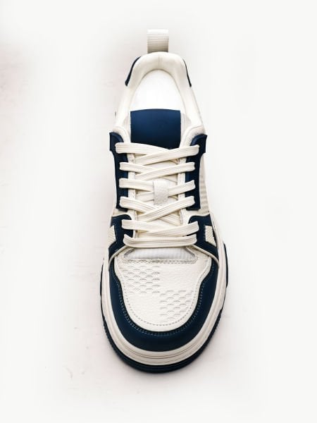 NAVY BLUE WHITE VERO HAKİKİ DERİ ERKEK GÜNLÜK AYAKKABI BEYAZ LACİVERT - 43