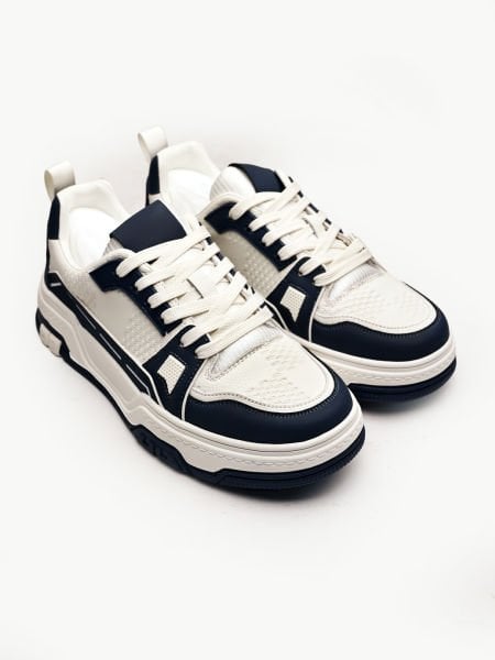 NAVY BLUE WHITE VERO HAKİKİ DERİ ERKEK GÜNLÜK AYAKKABI BEYAZ LACİVERT - 43