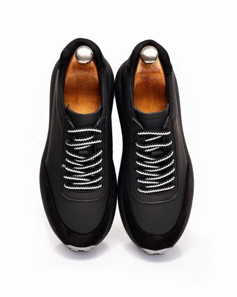BLACK ULTRA LUXURY ÇOK RAHAT ERKEK HAKİKİ DERİ GÜNLÜK AYAKKABI SİYAH - 45