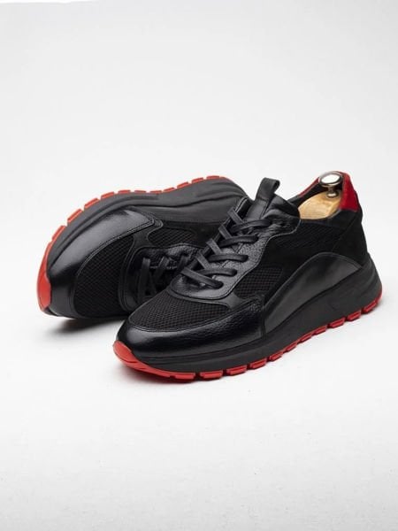 BLACK RED SHELL-X HAKİKİ DERİ ERKEK GÜNLÜK AYAKKABI SİYAH KIRMIZI - 45