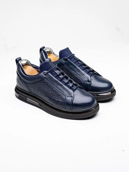 DARK BLUE CROCCO GENIUS ERKEK DERİ GÜNLÜK RAHAT AYAKKABI Lacivert Kroko - 43