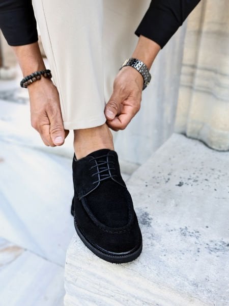BLACK SUEDE MİLAN HAKİKİ DERİ ERKEK RAHAT AYAKKABI SİYAH SÜET - 38