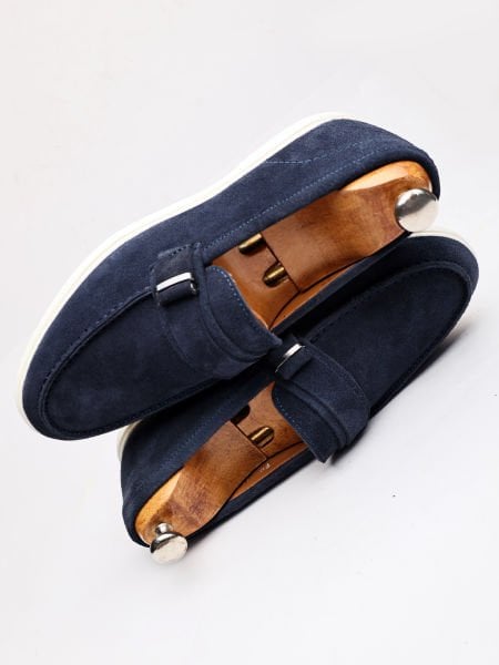 NAVY BLUE SUEDE STYLE HAKİKİ DERİ ERKEK GÜNLÜK AYAKKABI LACİVERT SÜET - 42