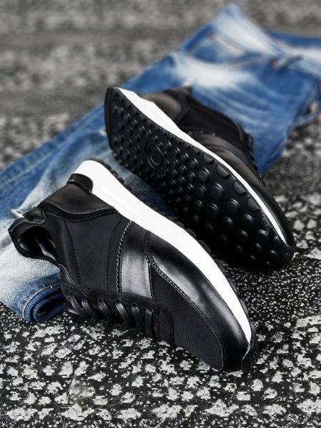 SCHWARZE ATHLETIC HERREN-LEDER-FREIZEITSCHUHE SCHWARZ - 42