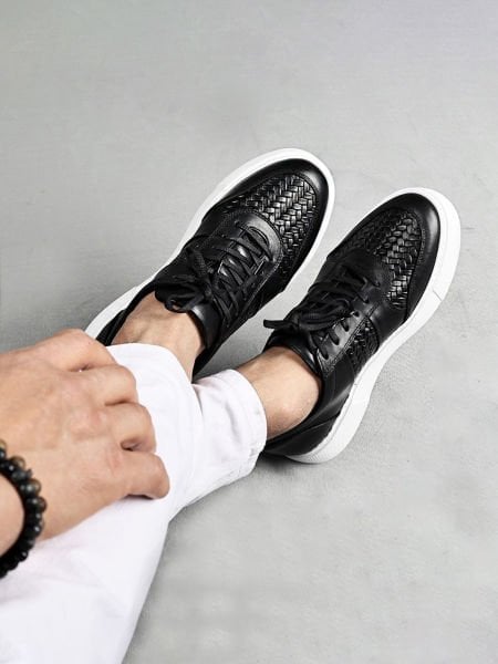 BLACK CROCCO LIKE DERİ ERKEK GÜNLÜK AYAKKABI SİYAH KROKO - 42