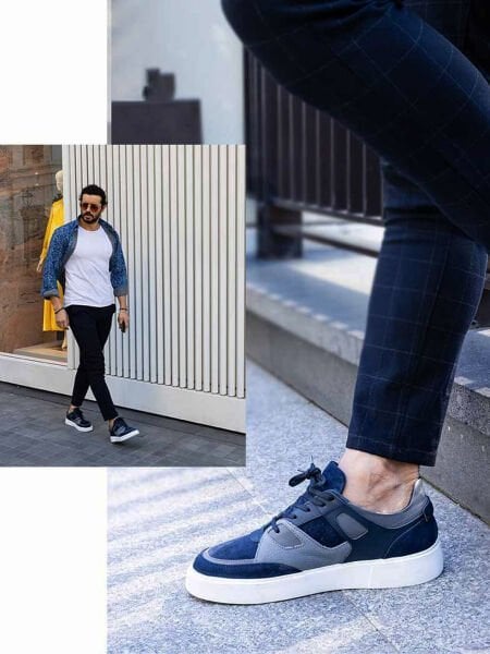 NAWY BLUE GREY LENNY DERİ GÜNLÜK SNEAKERS LACİVERT GRİ - 42