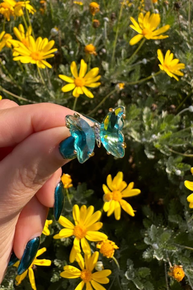 Mavi Renkli Kelebek Ayarlanabilir Altın Yüzük