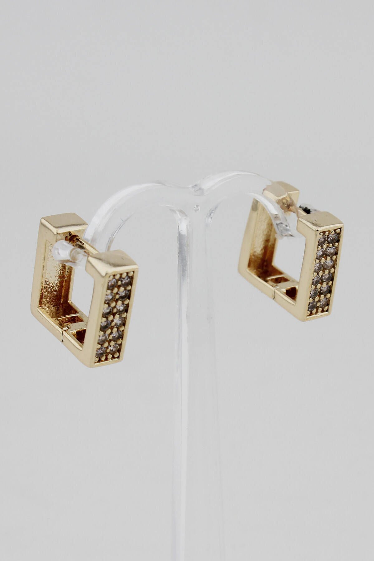 Zirkon Taşlı Kare Küpe - Gold Renk