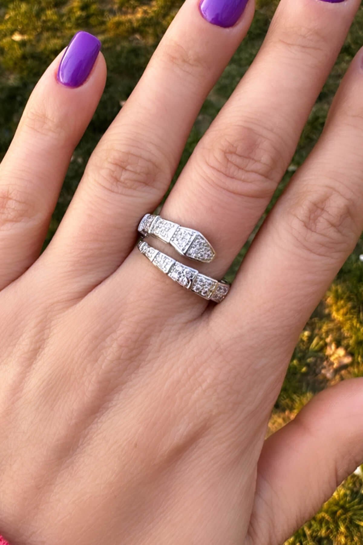 Zirkontaşlı Ayarlanabilir Yılan Yüzük - Silver Renk