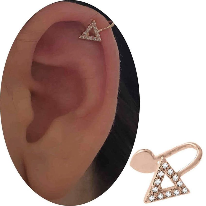 Zirkon Taşlı Rose Üçgen Helix-Kıkırdak Sıkıştırma Piercing