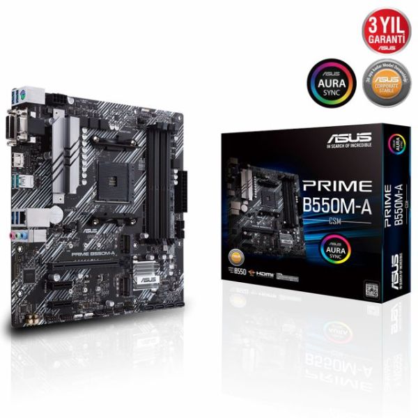 Asus Prıme B550M-A/Csm Amd B550 Am4 Ddr4 4400 Hdmı Dvı Vga Çift M2 Usb3.2 Argb Matx Pcıe 4.0 Ecc Ram