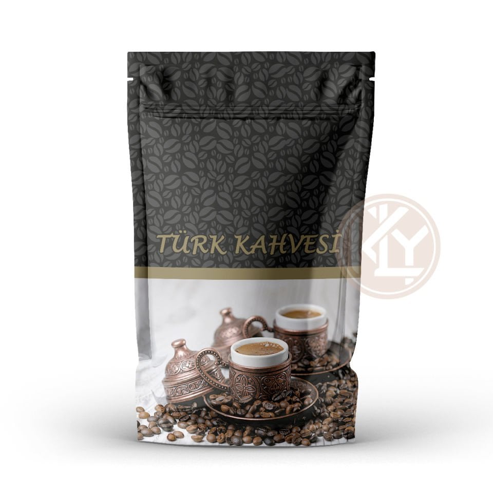 Kahve Desenli Kilitli Siyah Doypack 13x22+4 Cm 250 Gr