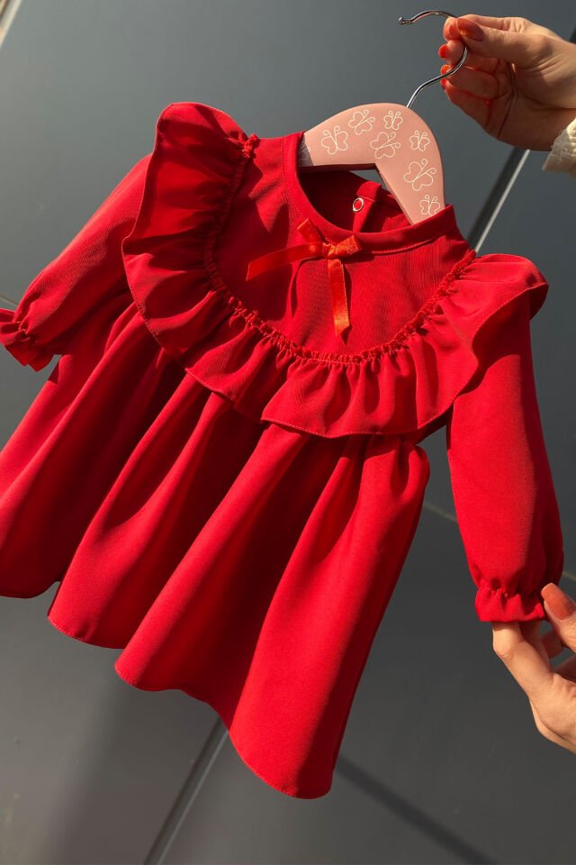 Jessica Krep Kız Bebek Çocuk Kırmızı Doğum Günü Fotoğraf Çekim Elbise