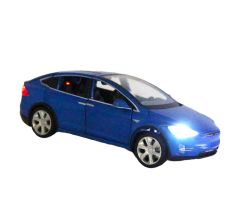Tesla Marka Metal Model Araba - Tüm Kapılar Açılır, Işıklı ve Sesli 1:22 Ölçek! Mavi