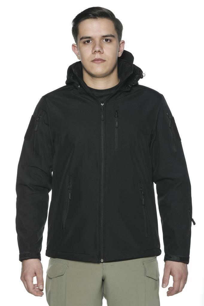 Single Sword Su&Rüzgar Geçirmez Outdoor Softshell Kışlık Erkek Mont (Kapüşonlu) SİYAH - XL