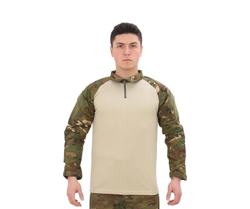 Single Sword Dirseklik Tasarımlı Polo Yaka Erkek Combat Tişört MULTİCAM - 2XL