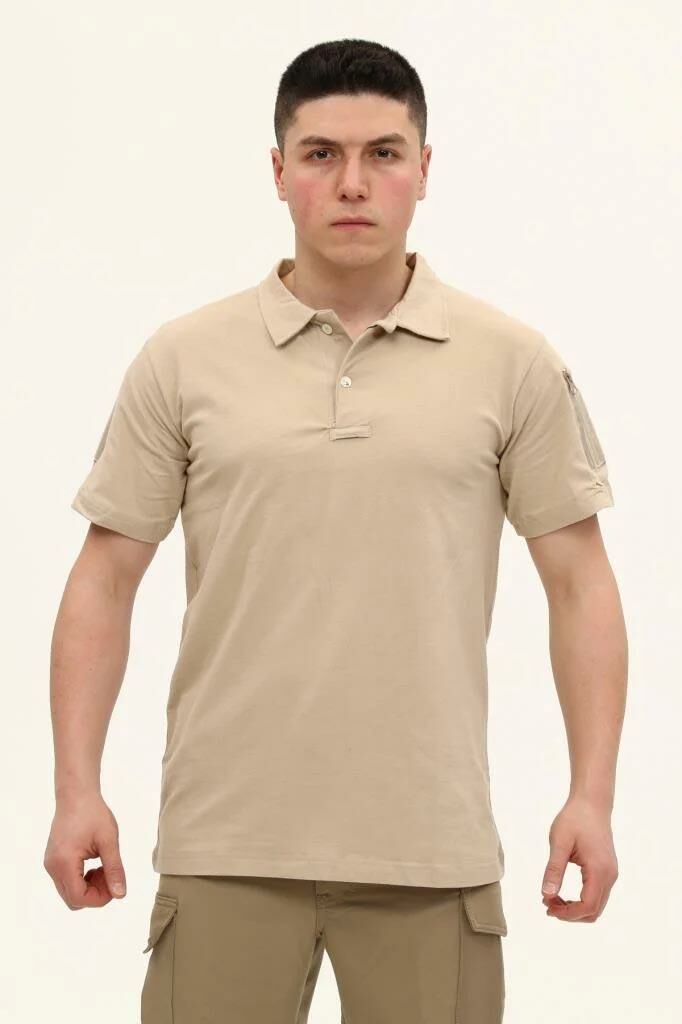 Single Sword Regular Fit Polo Yaka Kısa Kollu Erkek Tişört BEJ - 2XL