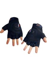 SS Yarım Parmak Destekli Motorcu Eldiveni-Bisiklet Eldiven- SİYAH - XL