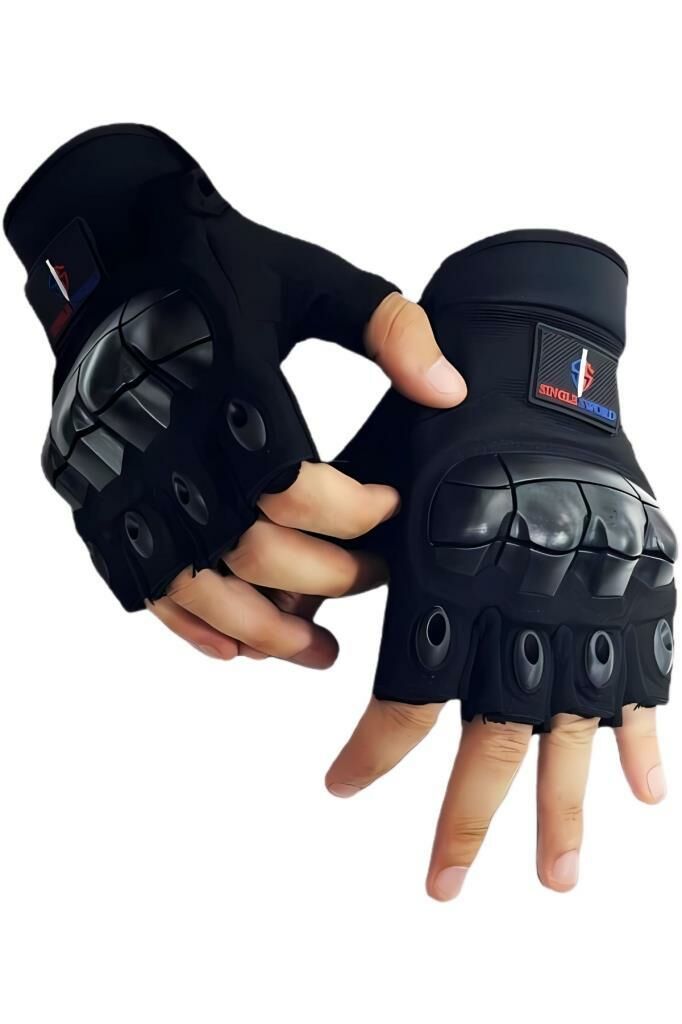 SS Yarım Parmak Destekli Motorcu Eldiveni-Bisiklet Eldiven- SİYAH - XL