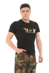 Single Sword Bisiklet Yaka Kısa Kollu Baskılı Kadın&Erkek T-Shirt BEJ - 3XL