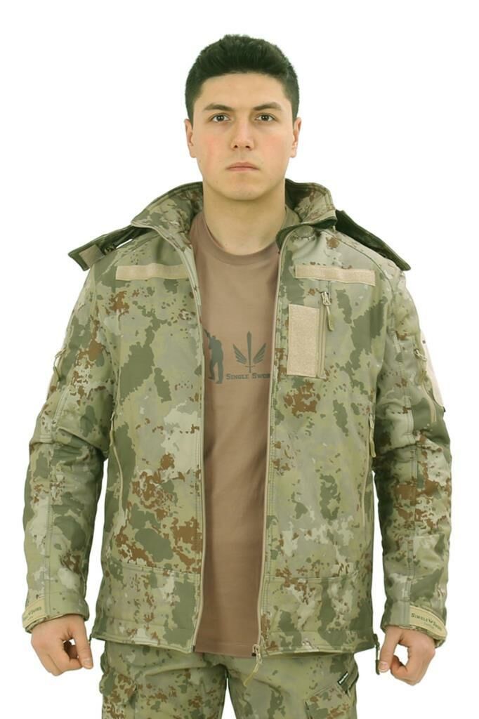 Single Sword Su&Rüzgâr Geçirmez Kapüşonlu Softshell Kışlık Erkek Mont TSK - 3XL