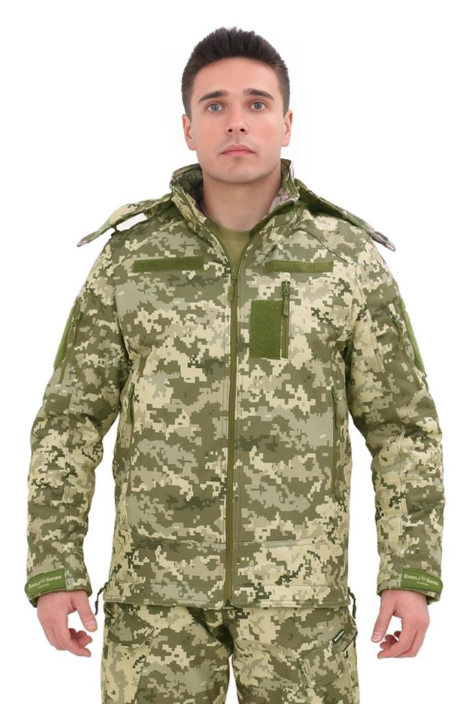 Single Sword Su&Rüzgâr Geçirmez Kapüşonlu Softshell Kışlık Erkek Mont PİKSEL - 2XL