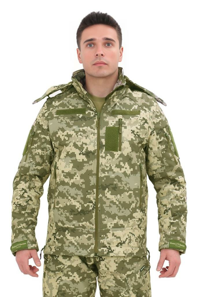 Single Sword Su&Rüzgâr Geçirmez Kapüşonlu Softshell Kışlık Erkek Mont PİKSEL - 3XL