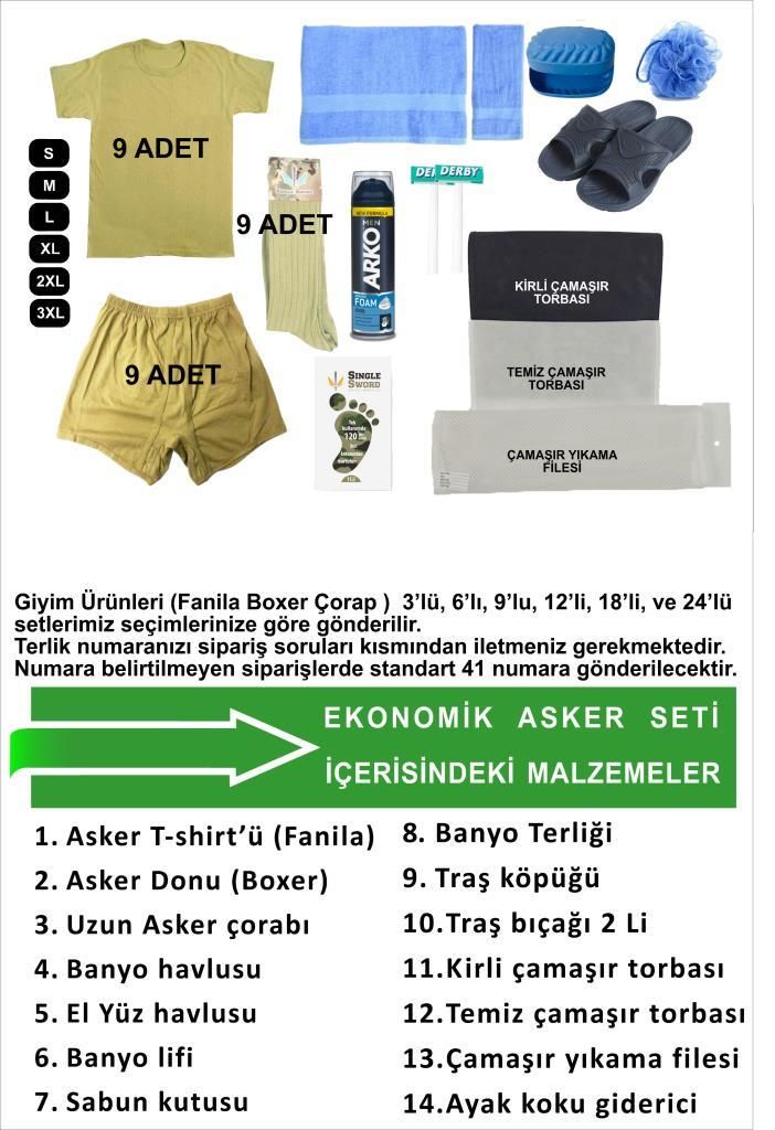 Acemi Bedelli Ekonomik Asker Seti-Asker Malzemeleri 39 parça 6 lı Set