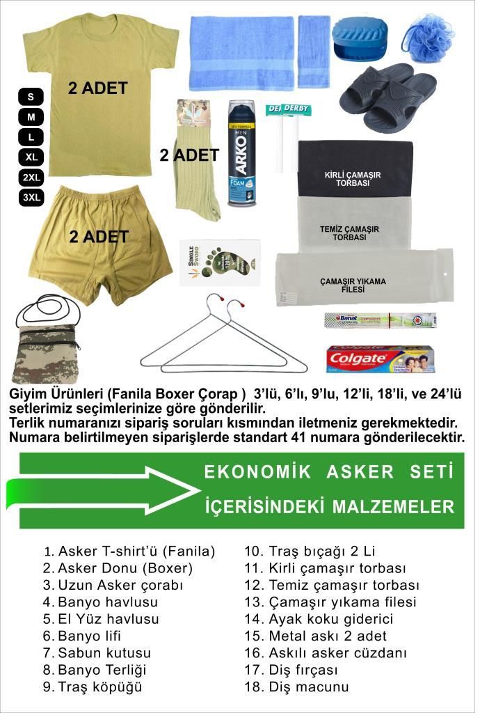 Acemi Bedelli Ekonomik Asker Seti-Asker Malzemeleri 26 Parça 2 Li Set