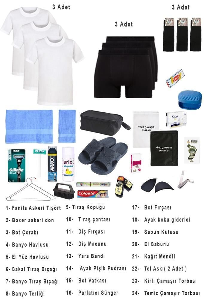 Single Sword 31 Parça Hatay İskenderun Denizci Acemi Bedelli Asker Seti 3 Lü iç Giyim