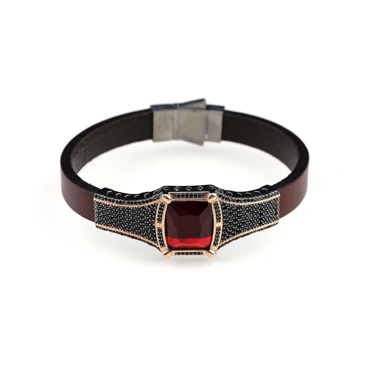 Garnet Taşlı Gümüş Bileklik