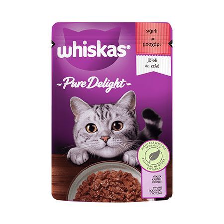 Whiskas Pouch Pure Delight Jöle İçinde Sığır Etli Yetişkin Kedi Konservesi 85gr