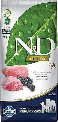N&D Prime Kuzu Etli ve Yaban Mersinli 12 kg Orta ve Büyük Irk Yetişkin Köpek Maması