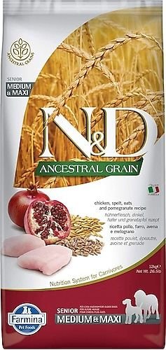 N&D Ancestral Grain Düşük Tahıllı Senior Tavuklu ve Narlı 12 kg Orta ve Büyük Irk Yaşlı Köpek Maması