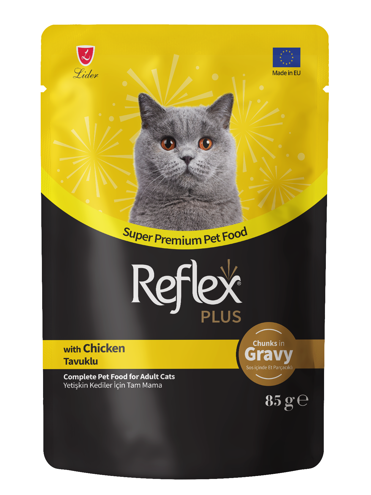 Reflex Plus Sos İçinde Et Parçacıklı Tavuklu Yetişkin Kedi Maması 85g